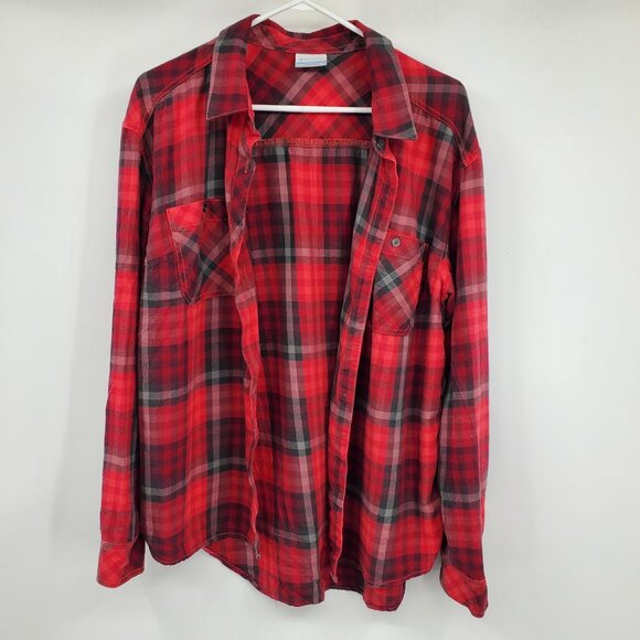Columbia Red and Grey Plaid Women's Flannel Button Down Shirt Size XL - Picture 1 of 10